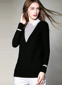 Brief Slim V-neck Pure Color Sweater