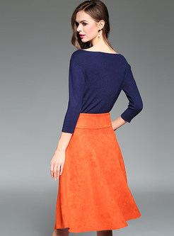 Brief O-neck Slim Hit Color Two-piece Outfits