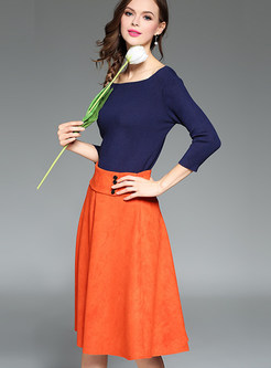 Brief O-neck Slim Hit Color Two-piece Outfits