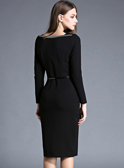Sexy Split-front Black Skinny Dress