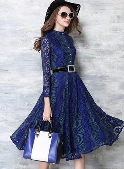 Elegant Lave Wave Pattern Waist A-line Dress