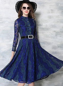 Elegant Lave Wave Pattern Waist A-line Dress