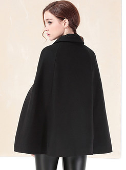 Black Sleeveless Cloak Woolen Coat