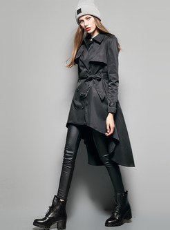 Black Asymmetric Belted Trench Coat