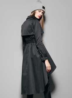 Black Asymmetric Belted Trench Coat