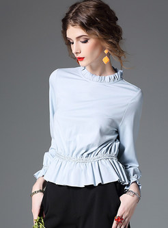 Fashion Stand Collar Pure Color T-shirt 