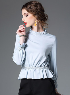 Fashion Stand Collar Pure Color T-shirt 