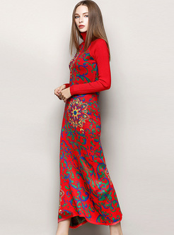Ethnic Multicolor Jacquard Woolen Knitted Dress