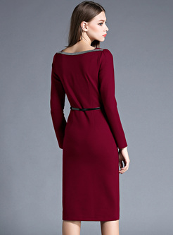 Sexy Split-front Wine Red Skinny Dress