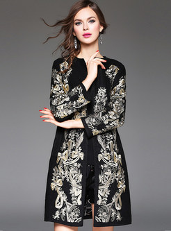 O-neck Embroidery Wool Coat
