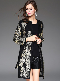O-neck Embroidery Wool Coat