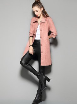 Three Quarters Sleeve Suede Belted Coat