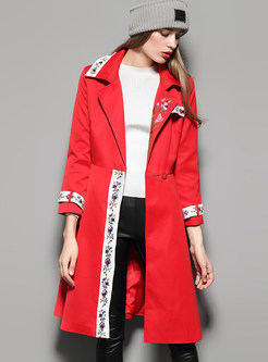 Nipped Waist Belted Embroidery Trench Coat