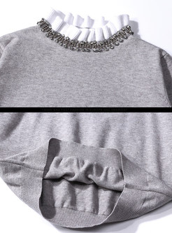 Ruffed Stand Collar Slim Pullover Sweater