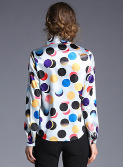 Turn Down Collar Colorful Dot Blouse 