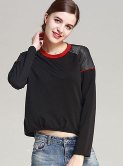 Brief Mesh Patch O-neck Hoodies