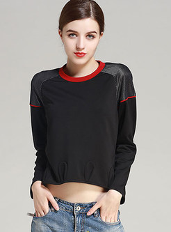 Brief Mesh Patch O-neck Hoodies