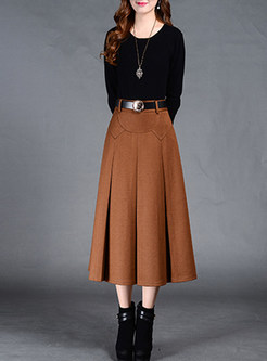 Brief Pleat Pure Color Skirt