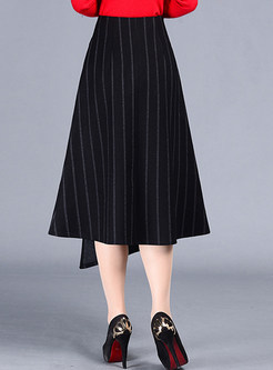 Fashion Stripe Asymmetrical Hem Skirt