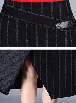 Fashion Stripe Asymmetrical Hem Skirt