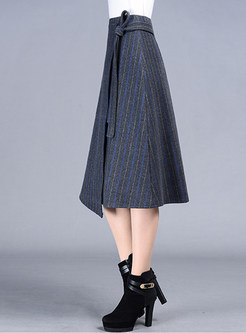 Chic Stripe Asymmetrical Bowknot Patch Skirt