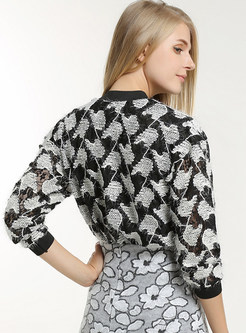 Black & White Print Lace Patch Sweatshirt 