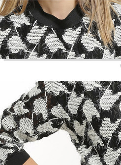 Black & White Print Lace Patch Sweatshirt 