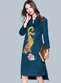 Vintage Embroidery Asymmetric Hem Improved Cheongsam Dress