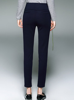 High-Waist Patch Ankle-Length Slim Thick Pants