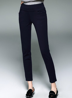 High-Waist Patch Ankle-Length Slim Thick Pants