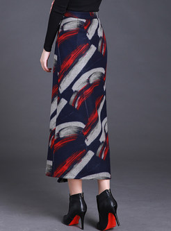 Ethnic Print Asymmetrical Slit Skirt
