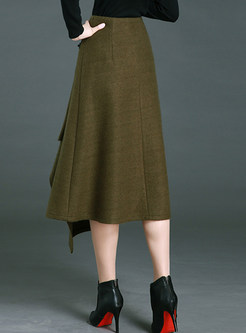 Vintage Pure Color Asymmetrical A-line Skirt