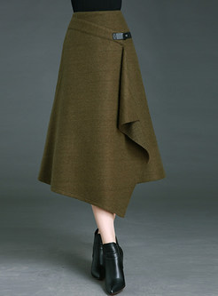 Vintage Pure Color Asymmetrical A-line Skirt