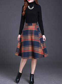 Vintage Grid A-line Pleat Skirt