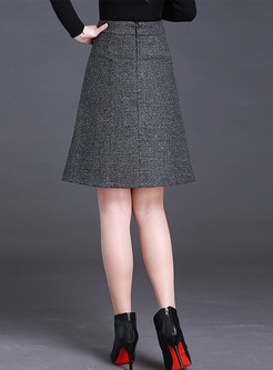 Brief Pure Color Asymmetrical Slit Skirt