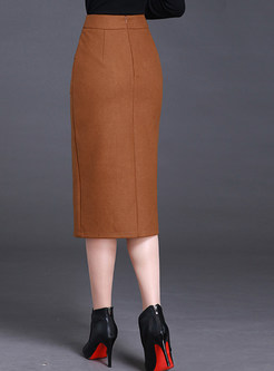 Brief Slit Slim Pure Color Skirt