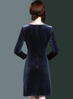 Corduroy V-Neck Sequined Stylish Slim Bodycon Dress