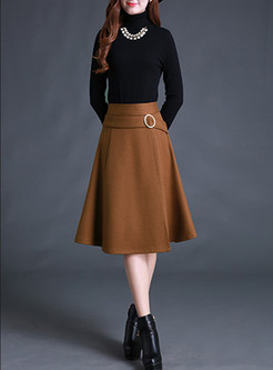 Vintage A-line Pure Color Skirt