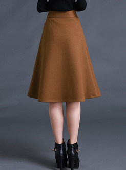 Vintage A-line Pure Color Skirt