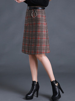 Ethnic Grid A-line Knee-Length Skirt