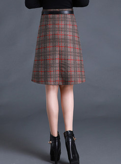 Ethnic Grid A-line Knee-Length Skirt
