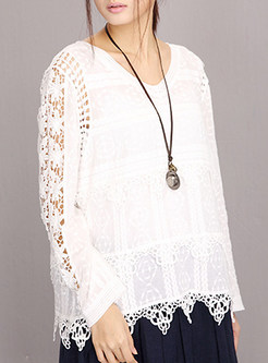 Loose Lace Hollow Patch Pullover T-shirt