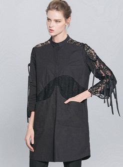 Black Loose Hollow-outed Lace Patchwork Blouse
