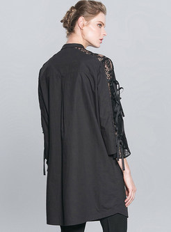 Black Loose Hollow-outed Lace Patchwork Blouse