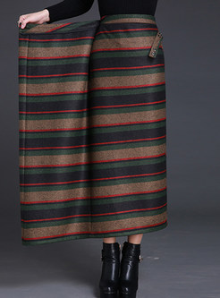 Ethnic Stripe Asymmetrical Slit Skirt