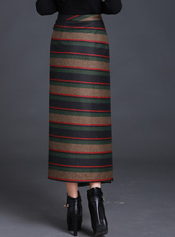 Ethnic Stripe Asymmetrical Slit Skirt