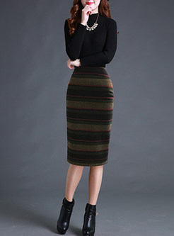 Ethnic Stripe Slim Bodycon Skirt