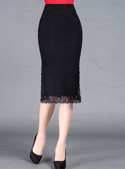 Stylish Split Lace Wool High-Waist Skirt