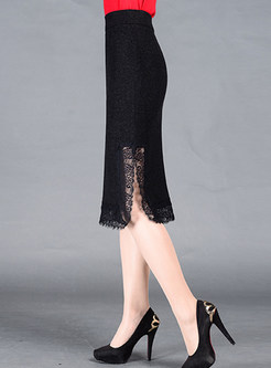 Stylish Split Lace Wool High-Waist Skirt