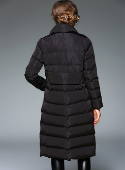 Loose Letter Patch Color-blocked Single-breasted Down Coat